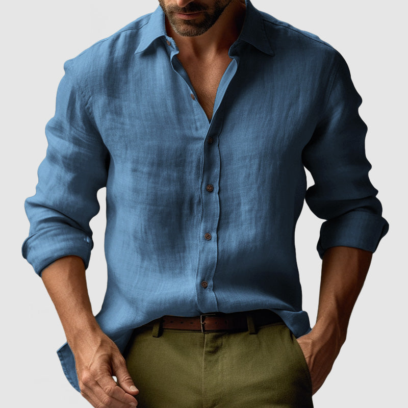 Chemise en lin décontractée homme à patte de boutonnage | manches longues