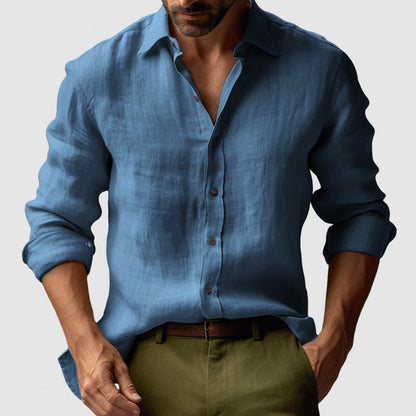 Chemise en lin décontractée homme à patte de boutonnage | manches longues