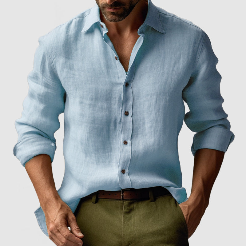 Chemise en lin décontractée homme à patte de boutonnage | manches longues