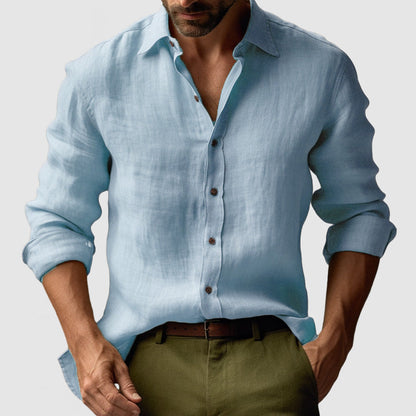 Chemise en lin décontractée homme à patte de boutonnage | manches longues