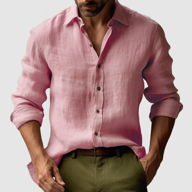 Chemise en lin décontractée homme à patte de boutonnage | manches longues