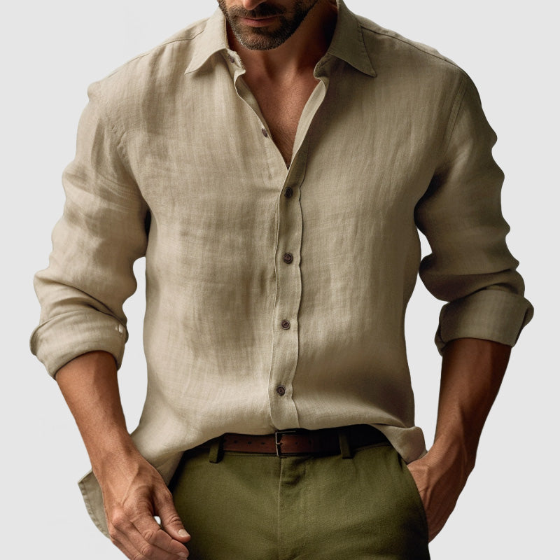 Chemise en lin décontractée homme à patte de boutonnage | manches longues