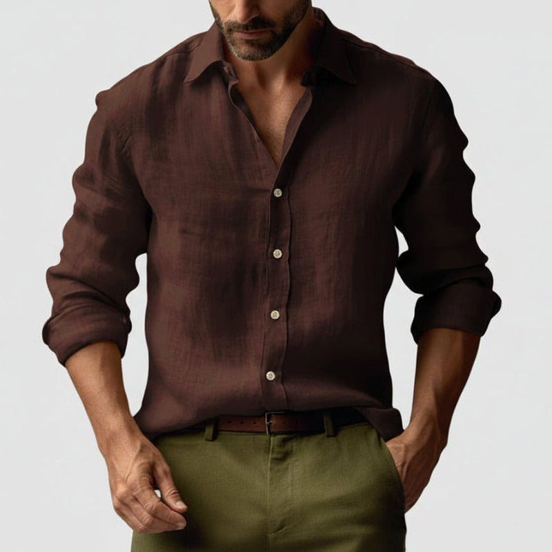 Chemise en lin décontractée homme à patte de boutonnage | manches longues