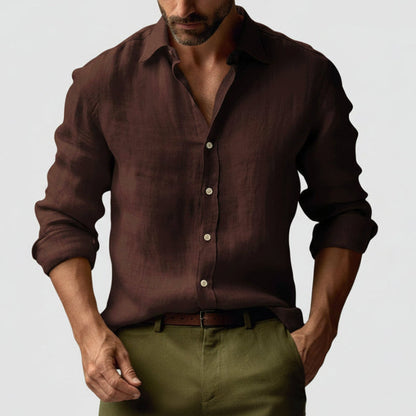 Chemise en lin décontractée homme à patte de boutonnage | manches longues