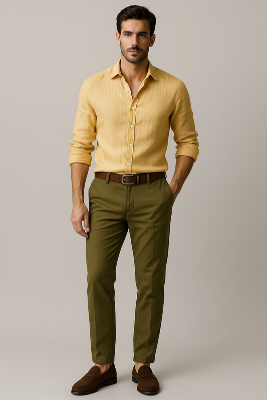 Chemise en lin décontractée homme à patte de boutonnage | manches longues