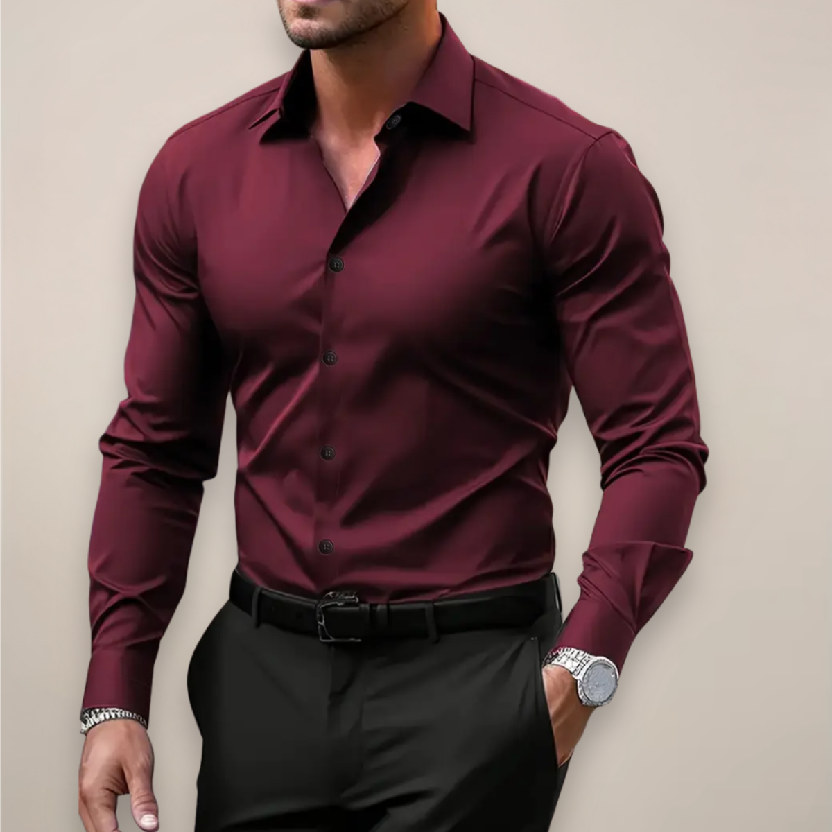 Camicia Uomo Formale a Maniche Lunghe con Bottoni | Slim Fit