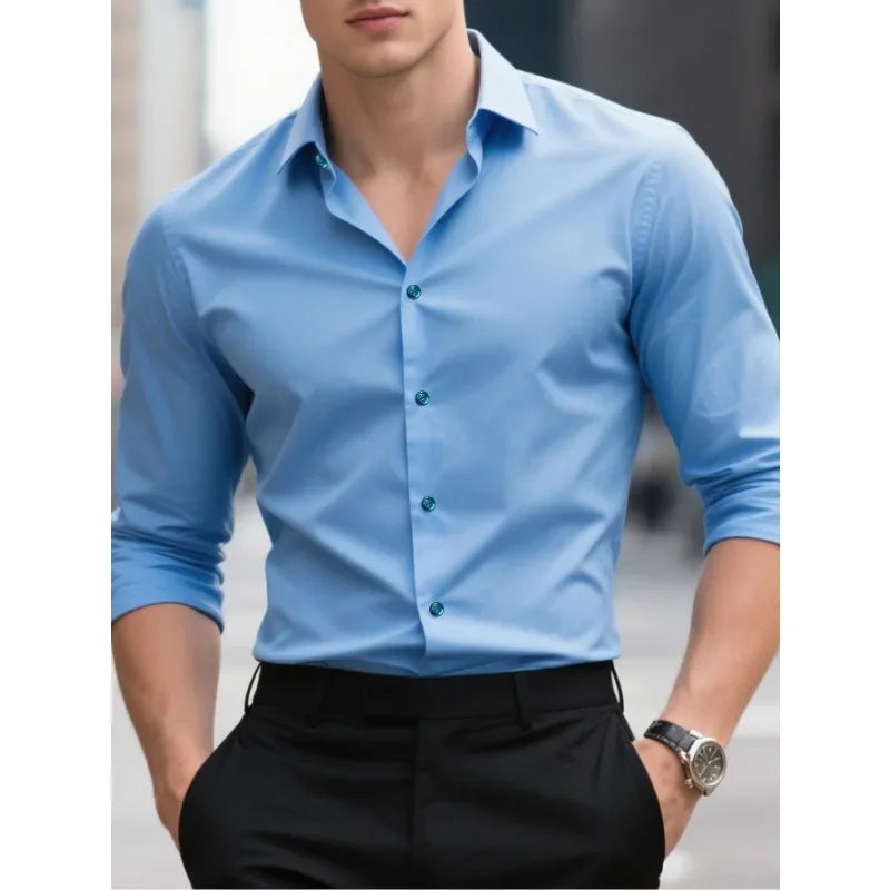 Camicia Uomo con Colletto e Bottoni | Maniche Lunghe