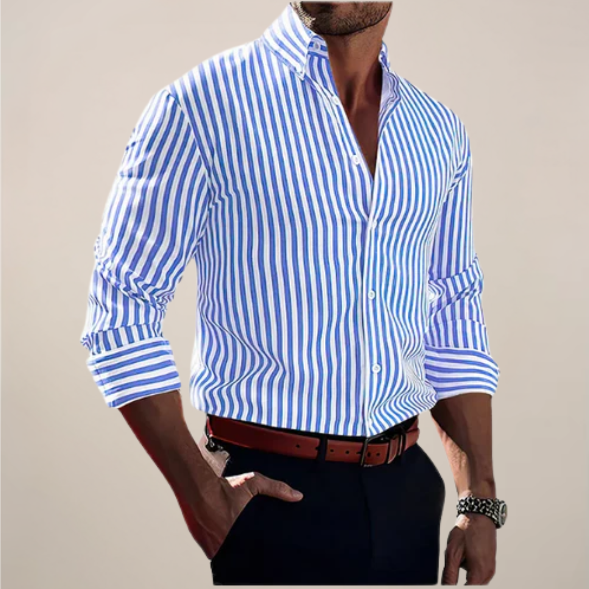 Chemise rayée décontractée homme | manches longues