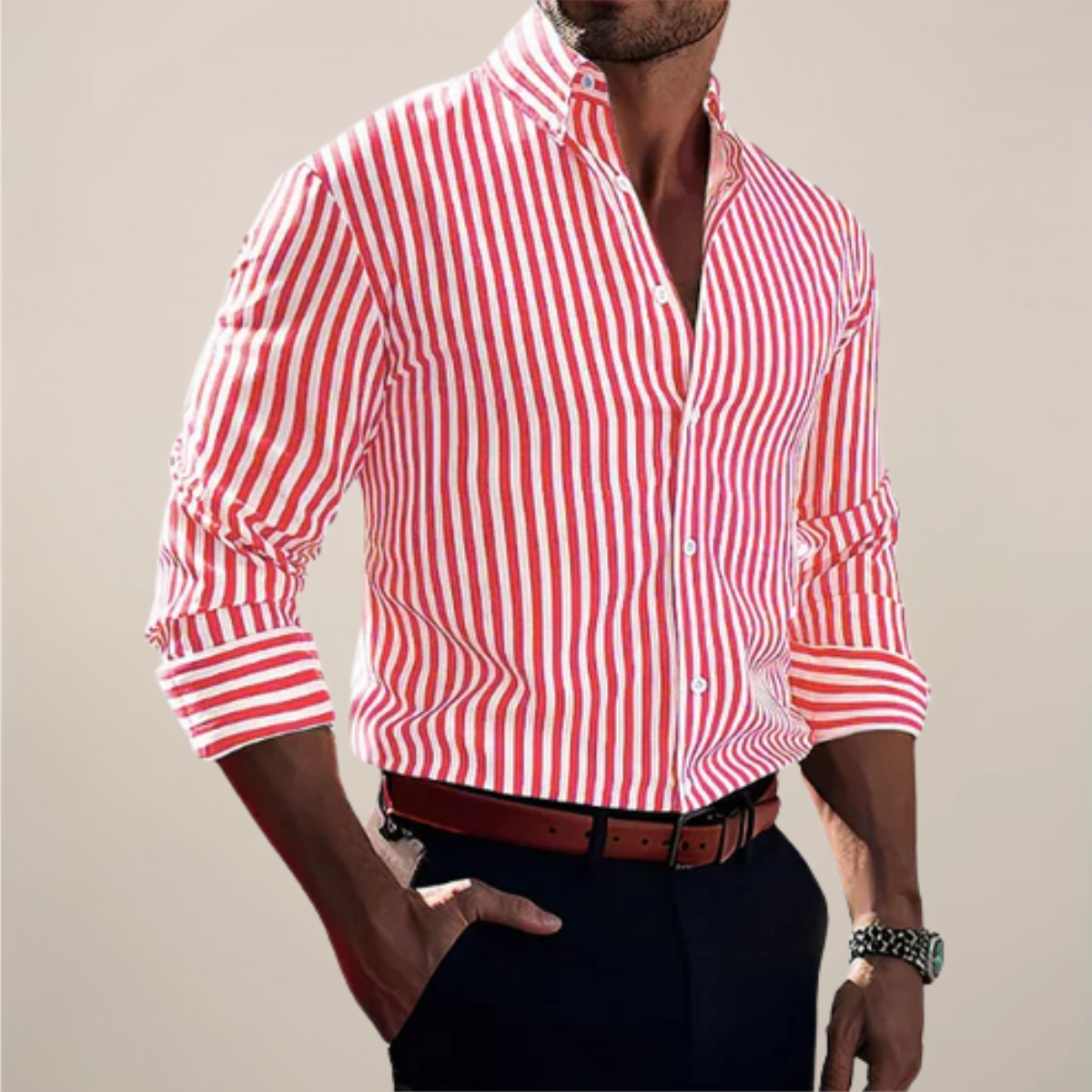 Chemise rayée décontractée homme | manches longues