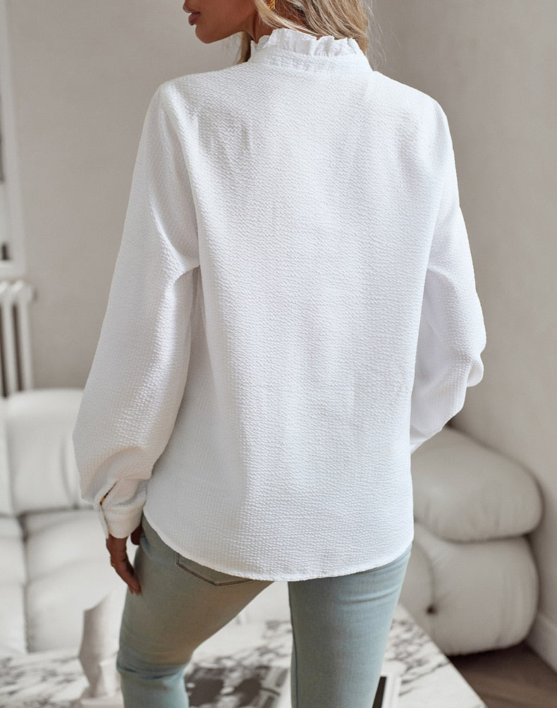 Blusa donna con volant e bottoni | Maniche lunghe
