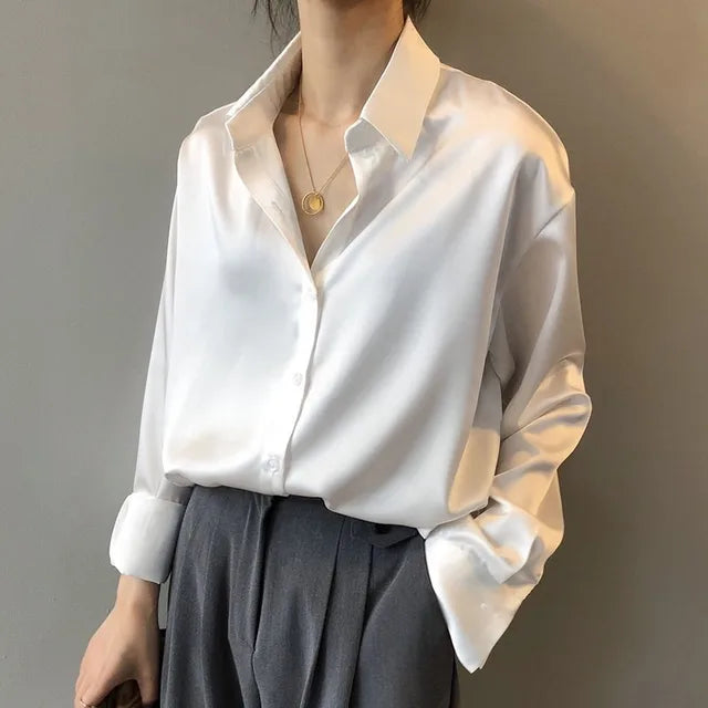 Blouse formelle à col et manches longues pour femmes | Boutonnée