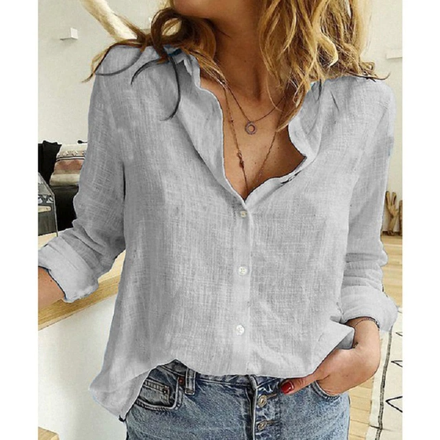 Damen Elegant Knopf Bluse | Langarm