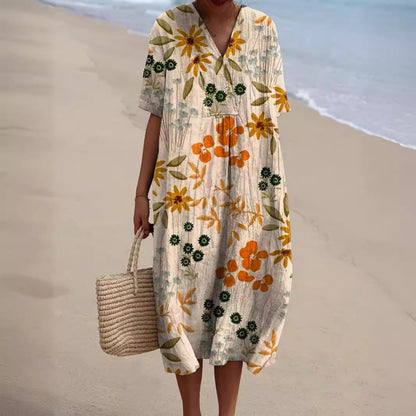 Robe d'été à motif floral et col en V femme | Midi