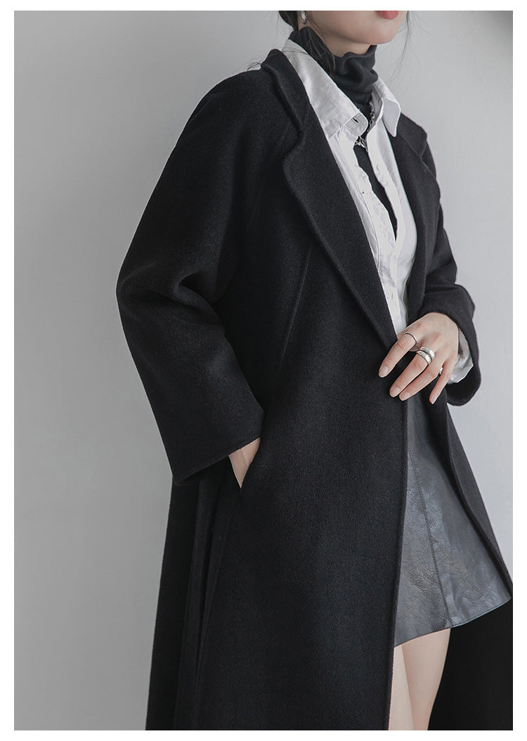 Long manteau en laine avec ceinture pour femmes – Lia