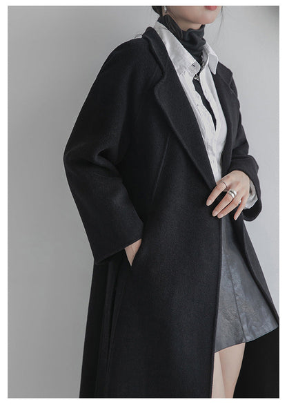 Long manteau en laine avec ceinture pour femmes – Lia