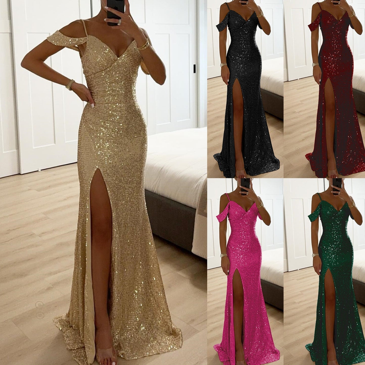 Robe de soirée à paillettes pour femme