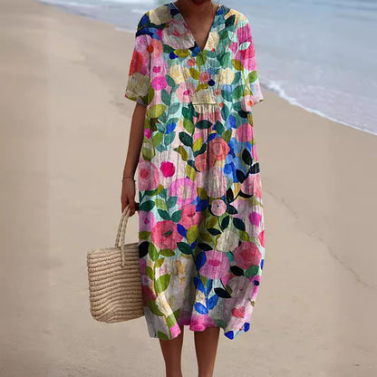 Robe d'été à motif floral et col en V femme | Midi