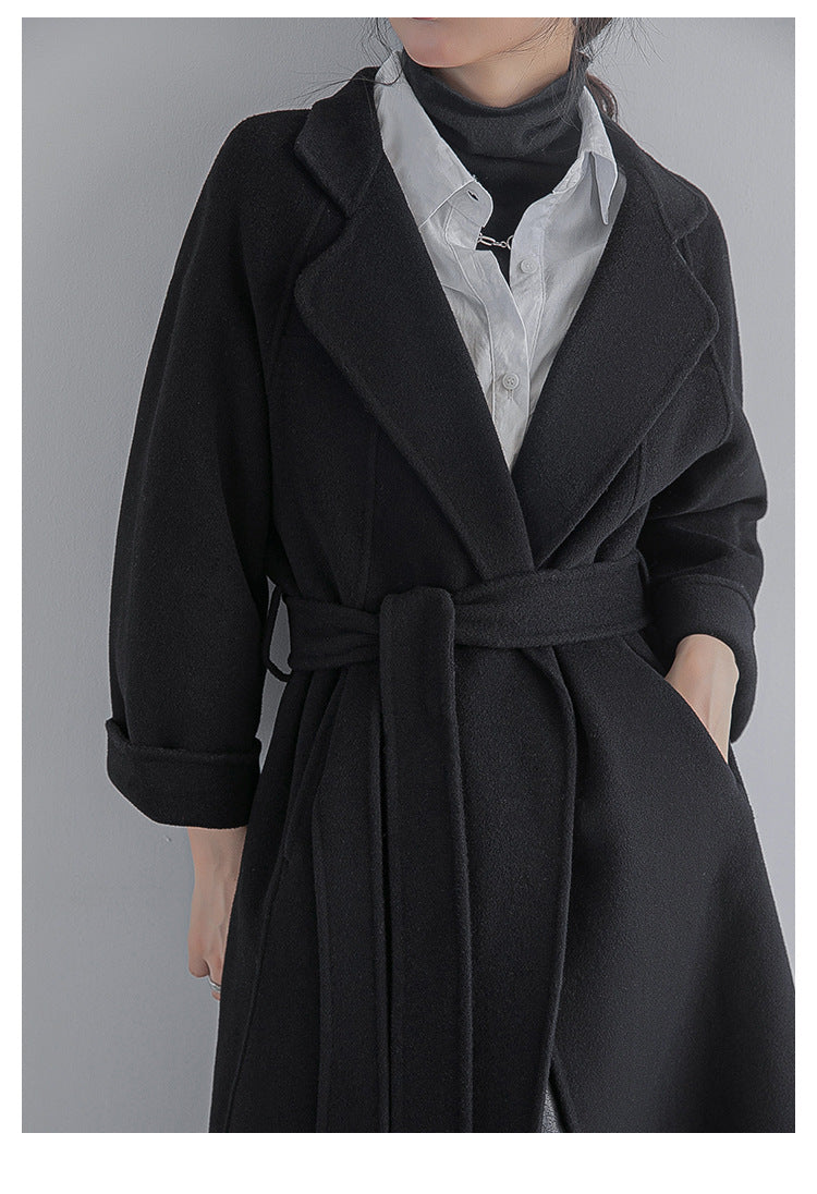 Long manteau en laine avec ceinture pour femmes – Lia