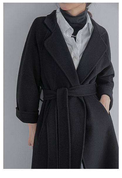 Long manteau en laine avec ceinture pour femmes – Lia