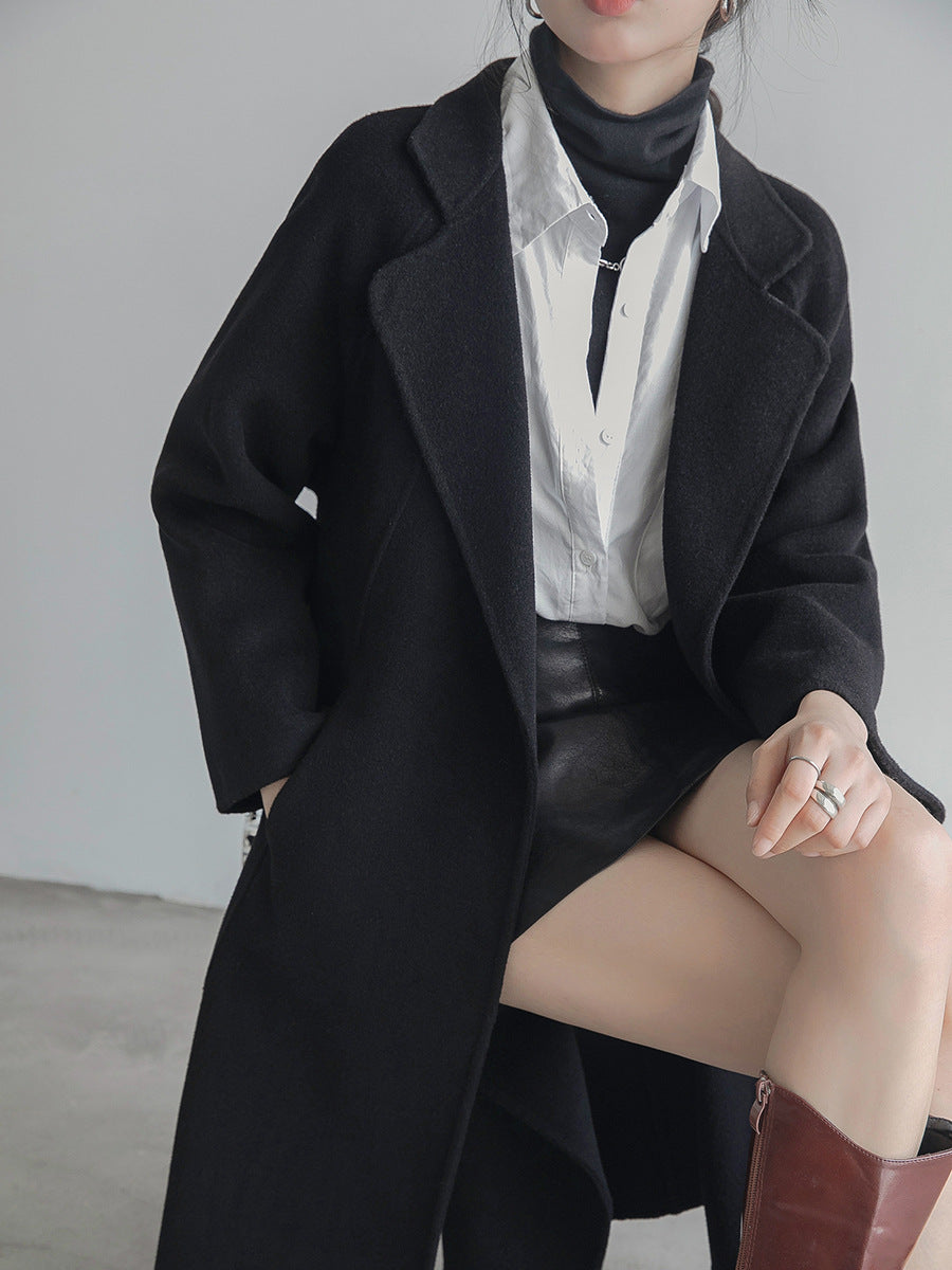 Long manteau en laine avec ceinture pour femmes – Lia