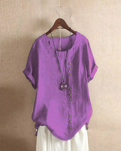 Chemisier en lin décontracté à manches courtes pour femmes