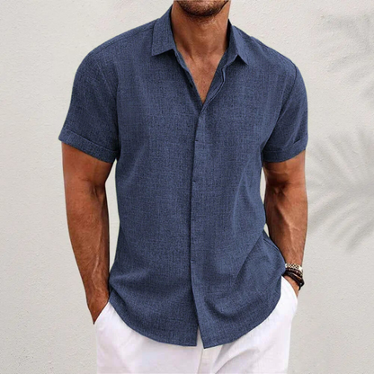 Chemise en lin à manches courtes pour homme | Patte de boutonnage