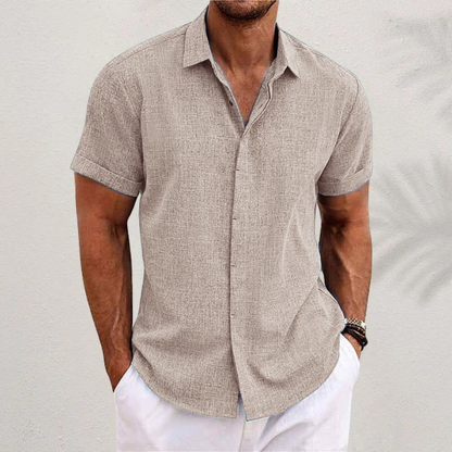 Chemise en lin à manches courtes pour homme | Patte de boutonnage