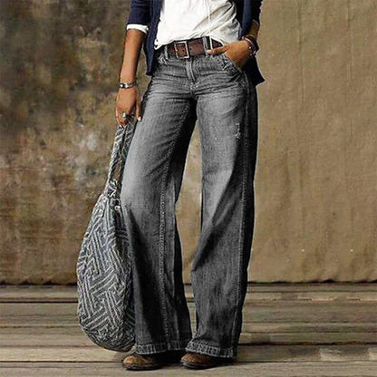 Jean vintage taille haute pour femmes | Jambe large