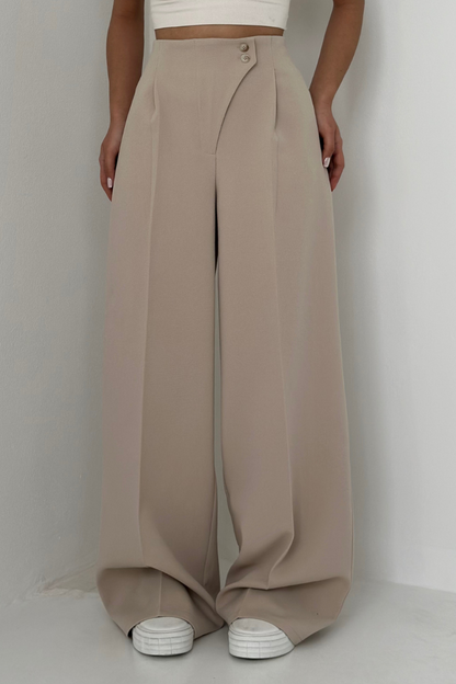 Pantalon taille haute à jambes larges pour femmes | Business décontracté