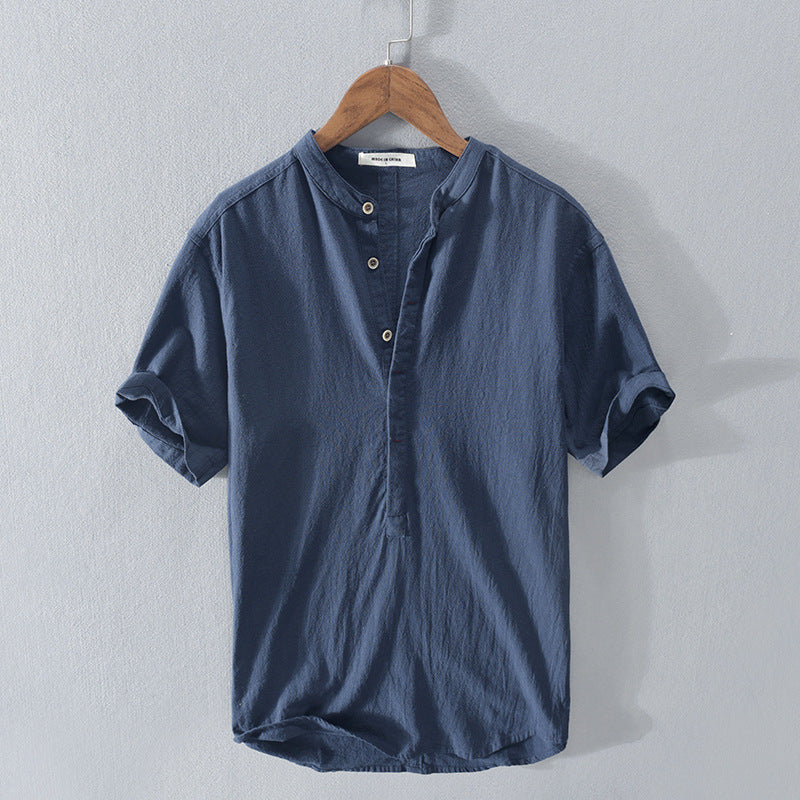 Chemise en lin col mandarin homme | Manches courtes