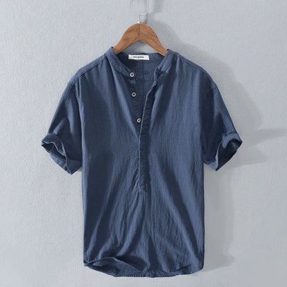 Chemise en lin col mandarin homme | Manches courtes
