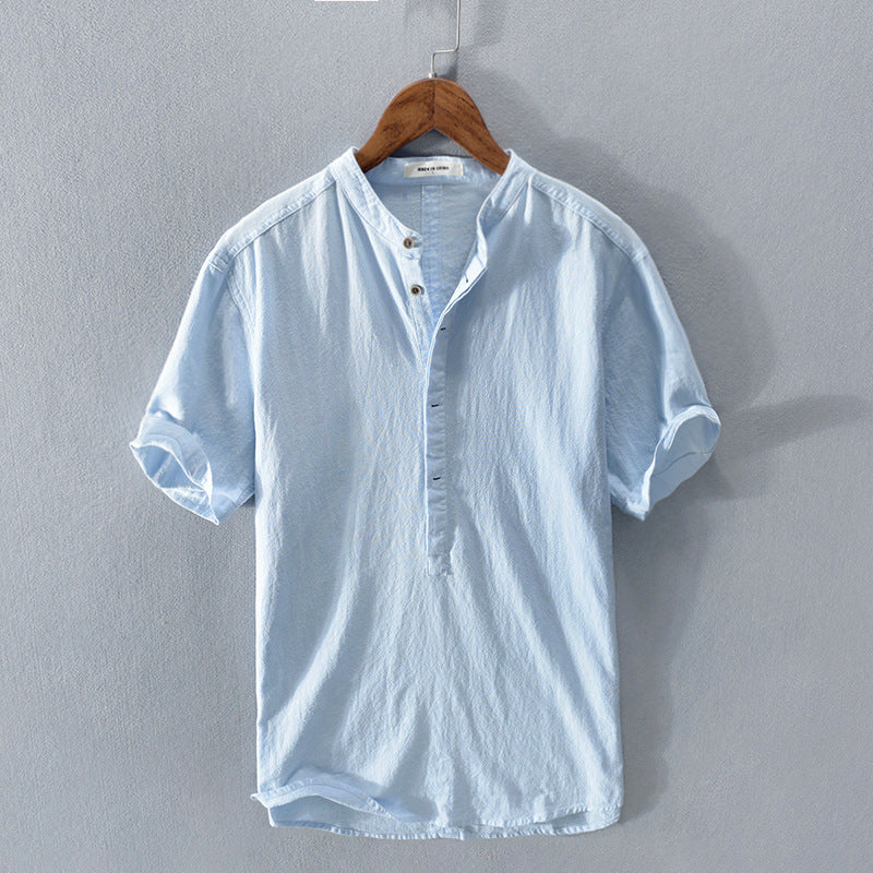 Chemise en lin col mandarin homme | Manches courtes