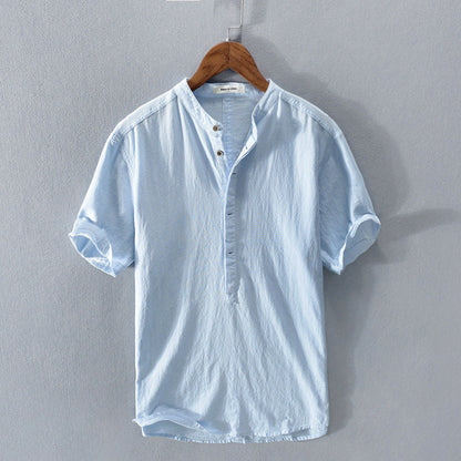 Chemise en lin col mandarin homme | Manches courtes
