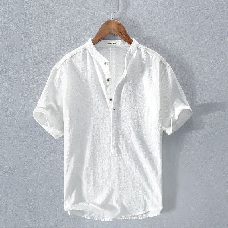 Chemise en lin col mandarin homme | Manches courtes