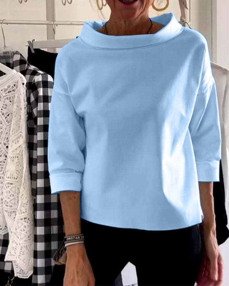 Blouse décontractée à col bénitier avec manches 3/4 pour femmes