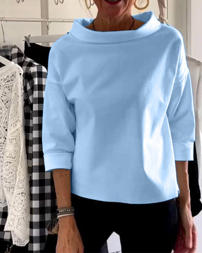Blouse décontractée à col bénitier avec manches 3/4 pour femmes