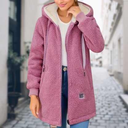Manteau teddy à capuche long pour femme