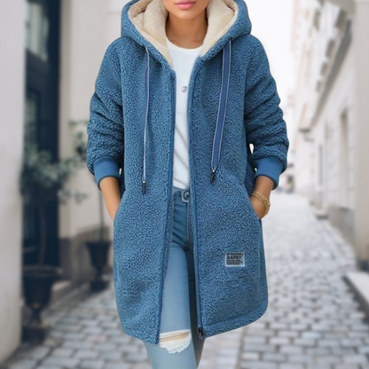 Manteau teddy à capuche long pour femme