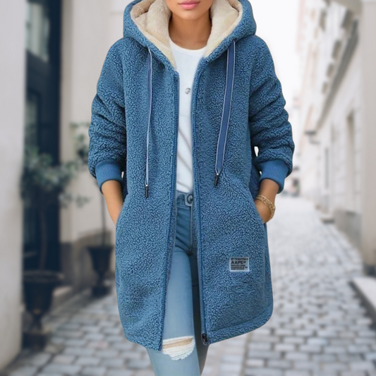 Manteau teddy à capuche long pour femme