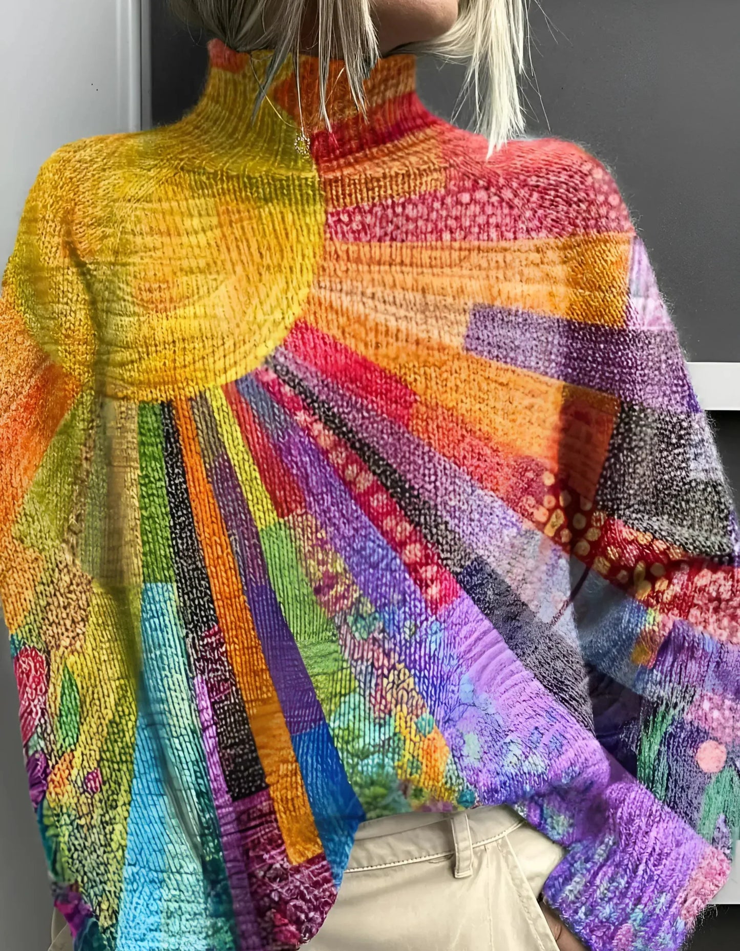 Pull à col roulé coloré en maille pour femme