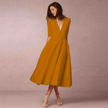 Women's V-Neck Wedding Guest Dress | Midi