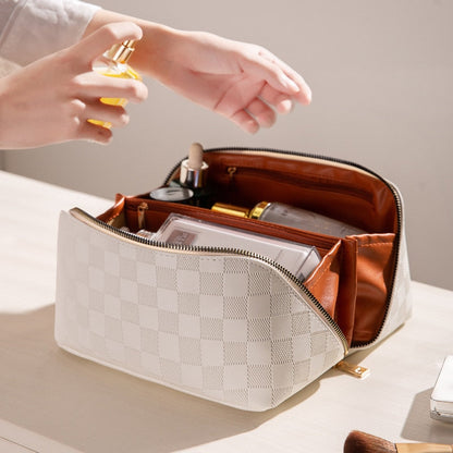 Trousse de toilette à carreaux pour femme | Grande capacité