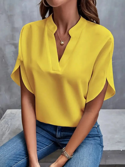 Blouse manches courtes col en V femme | Décontractée
