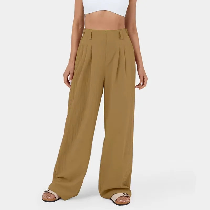 Pantalon d'été taille haute à jambes larges pour femmes