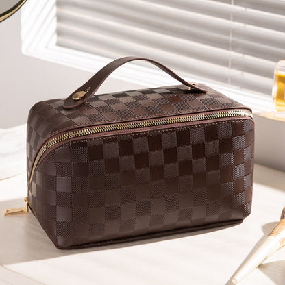 Trousse de toilette à carreaux pour femme | Grande capacité