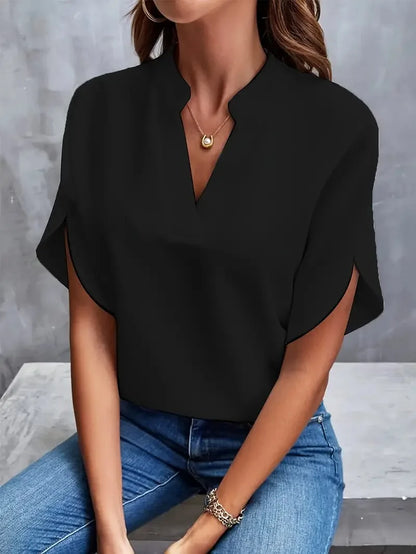 Blouse manches courtes col en V femme | Décontractée