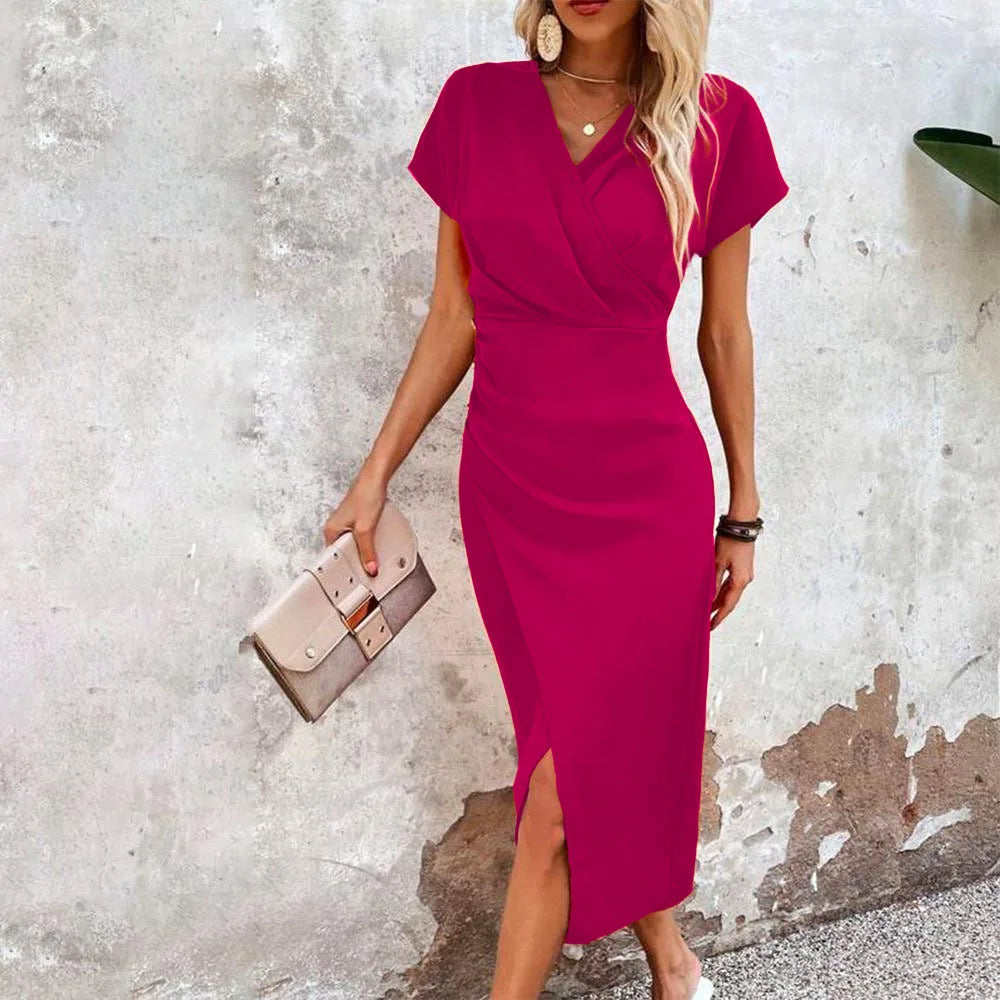 Robe de soirée femme cache-cœur décolleté en V | midi