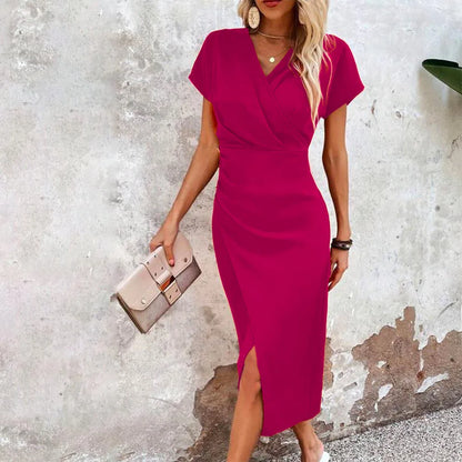 Robe de soirée femme cache-cœur décolleté en V | midi