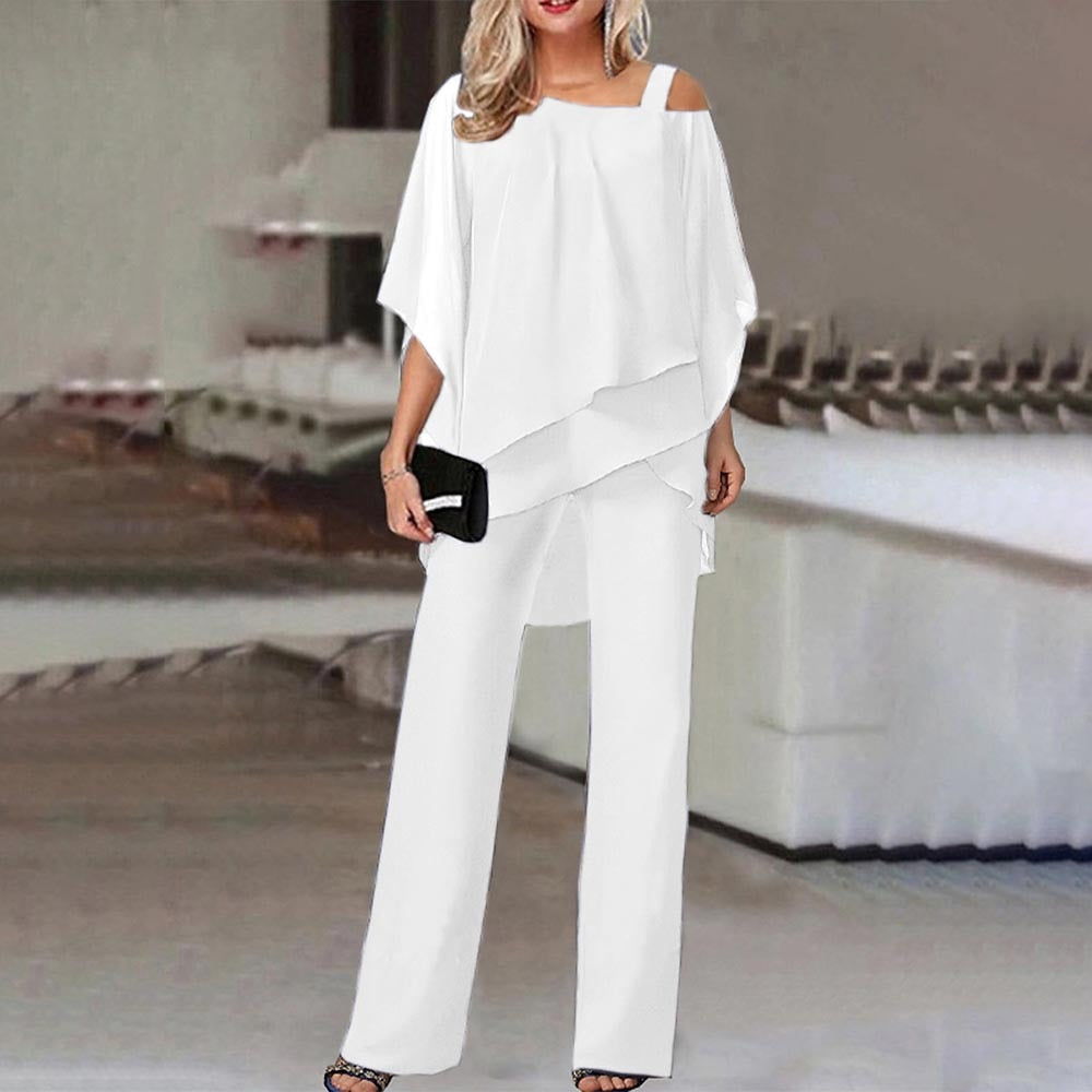 Chemisier asymétrique et pantalon long pour femme | 2 pièces