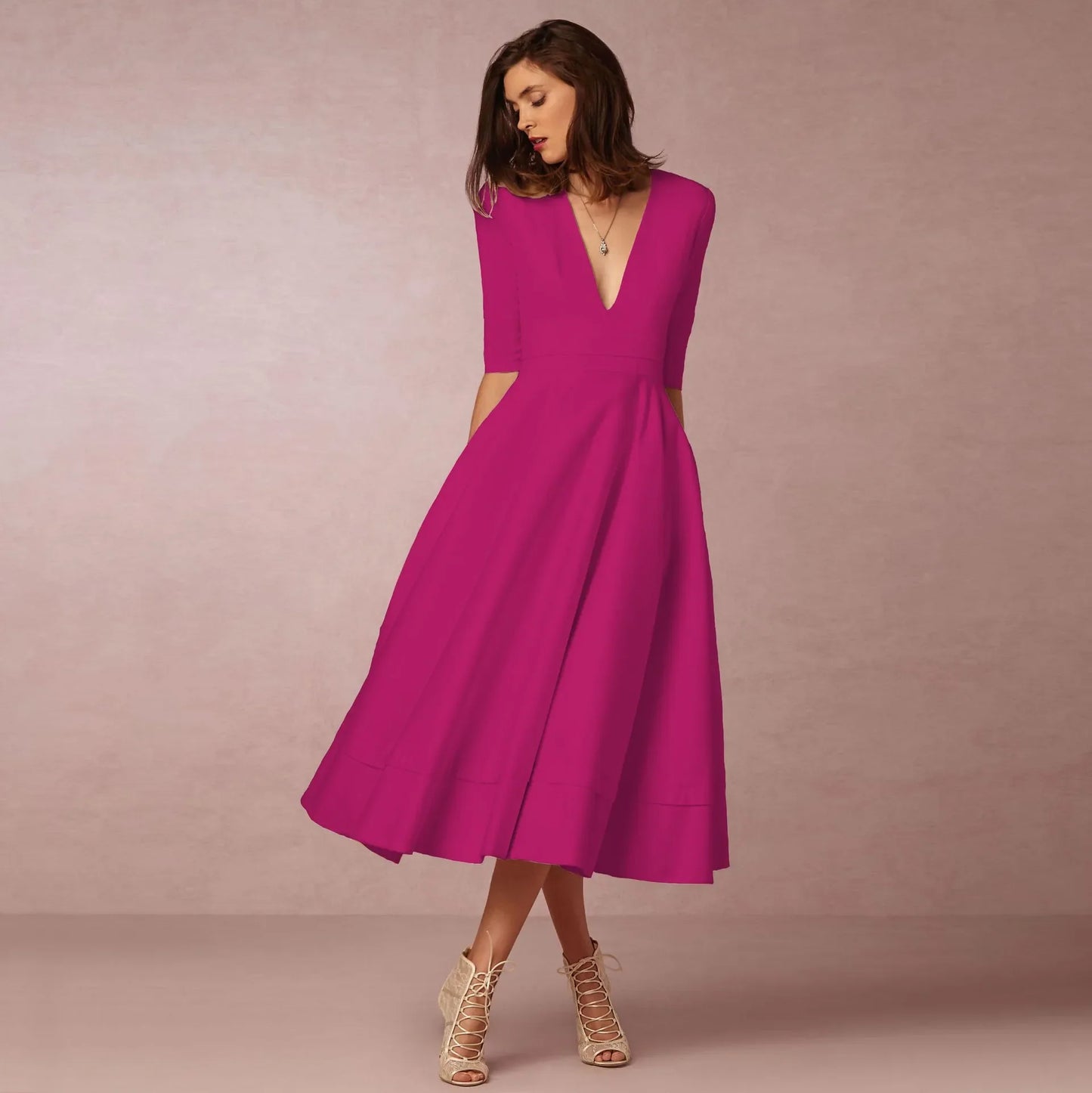 Women's V-Neck Wedding Guest Dress | Midi